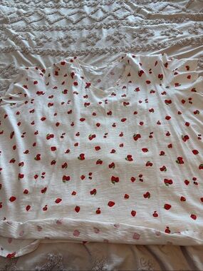 Old Navy White Short-Sleeve Top with Red Strawberry Print